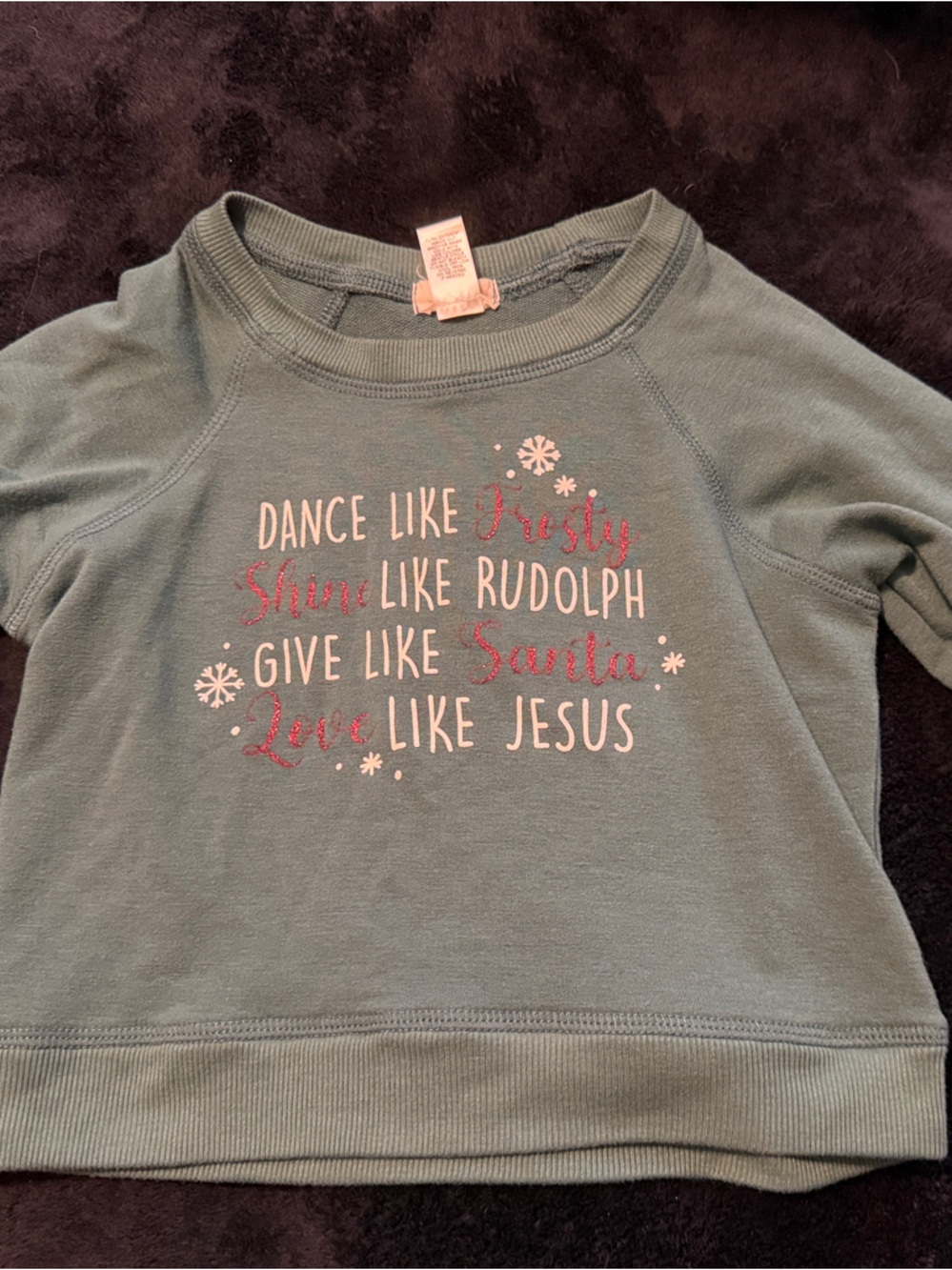 Kids Green Holiday Graphic Sweatshirt with Inspirational Message